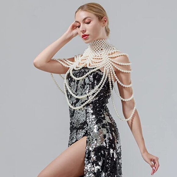 𝅺WHITE Pearl Body Chain Sexy Bra Fashion Shoulder Necklaces Harness Jewelry Sexy - Picture 4 of 7